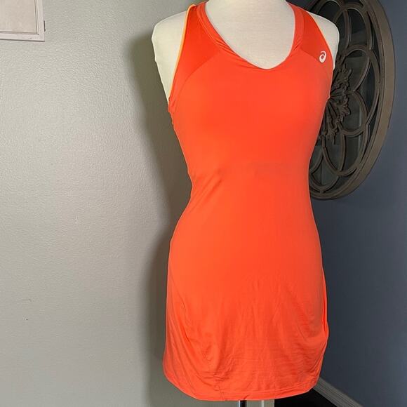 ASICS Women's Orange Tank Dress with Shorts for Tennis - Picture 2 of 7